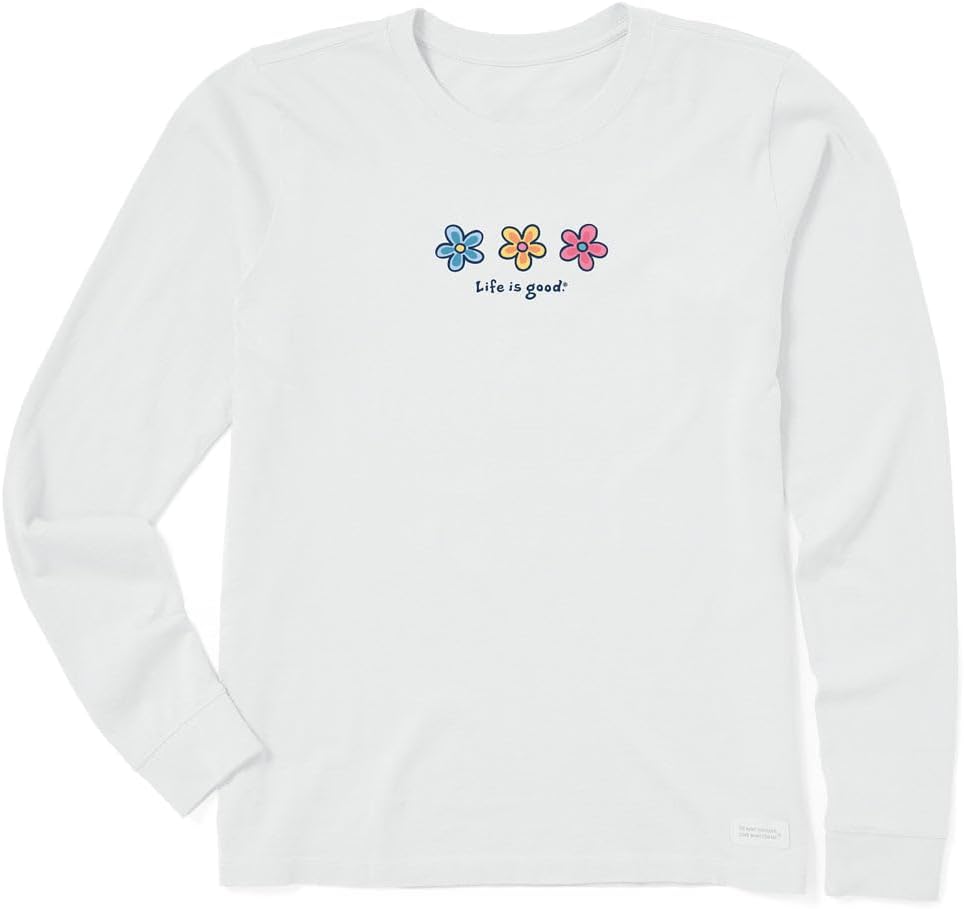 Long-Sleeve Pure Cotton Printed T-Shirt — "Three Daisies"