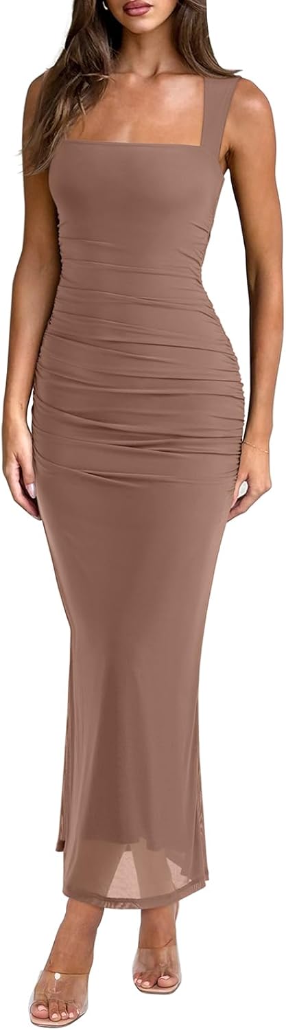 Summer Pleated Slim-Fit Maxi Dress
