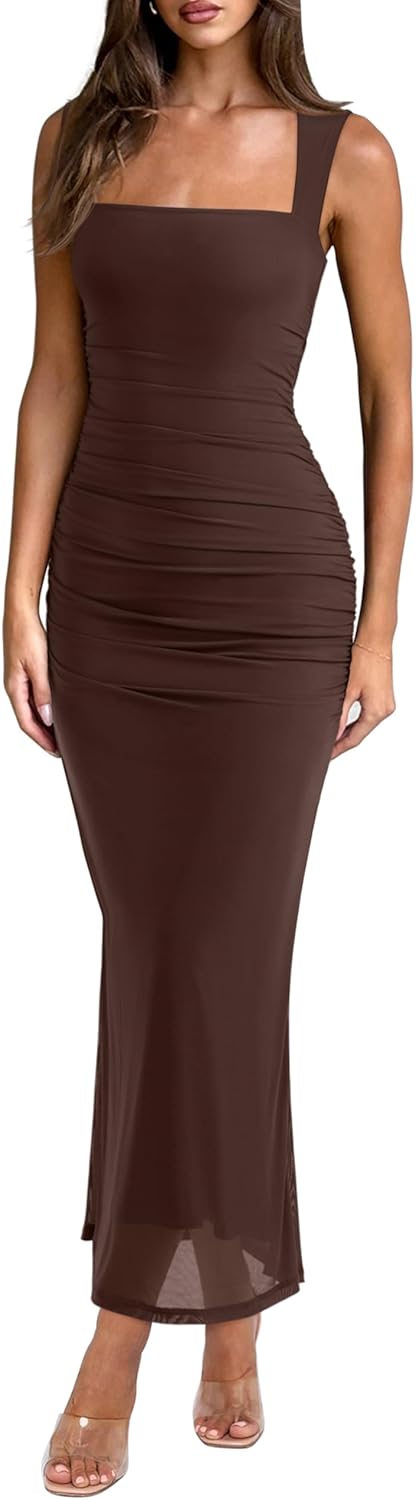 Summer Pleated Slim-Fit Maxi Dress