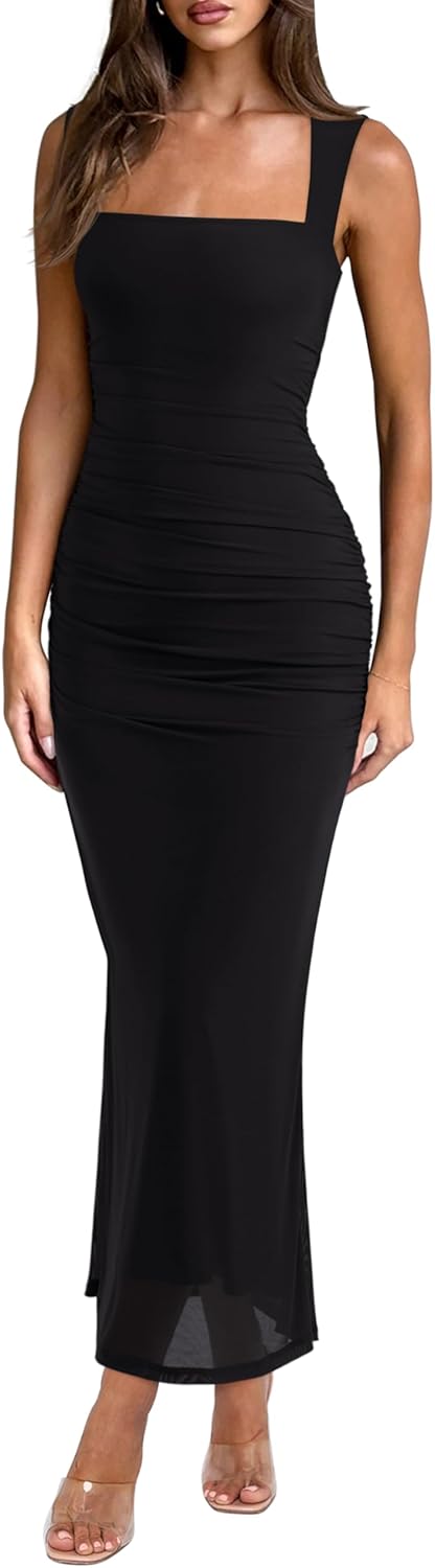 Summer Pleated Slim-Fit Maxi Dress