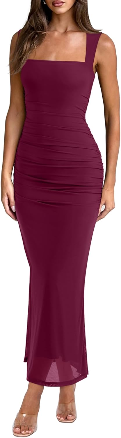 Summer Pleated Slim-Fit Maxi Dress