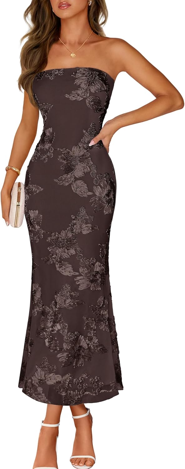 Printed Strapless Maxi Dress