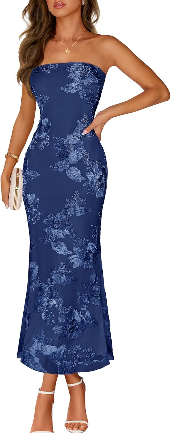 Printed Strapless Maxi Dress