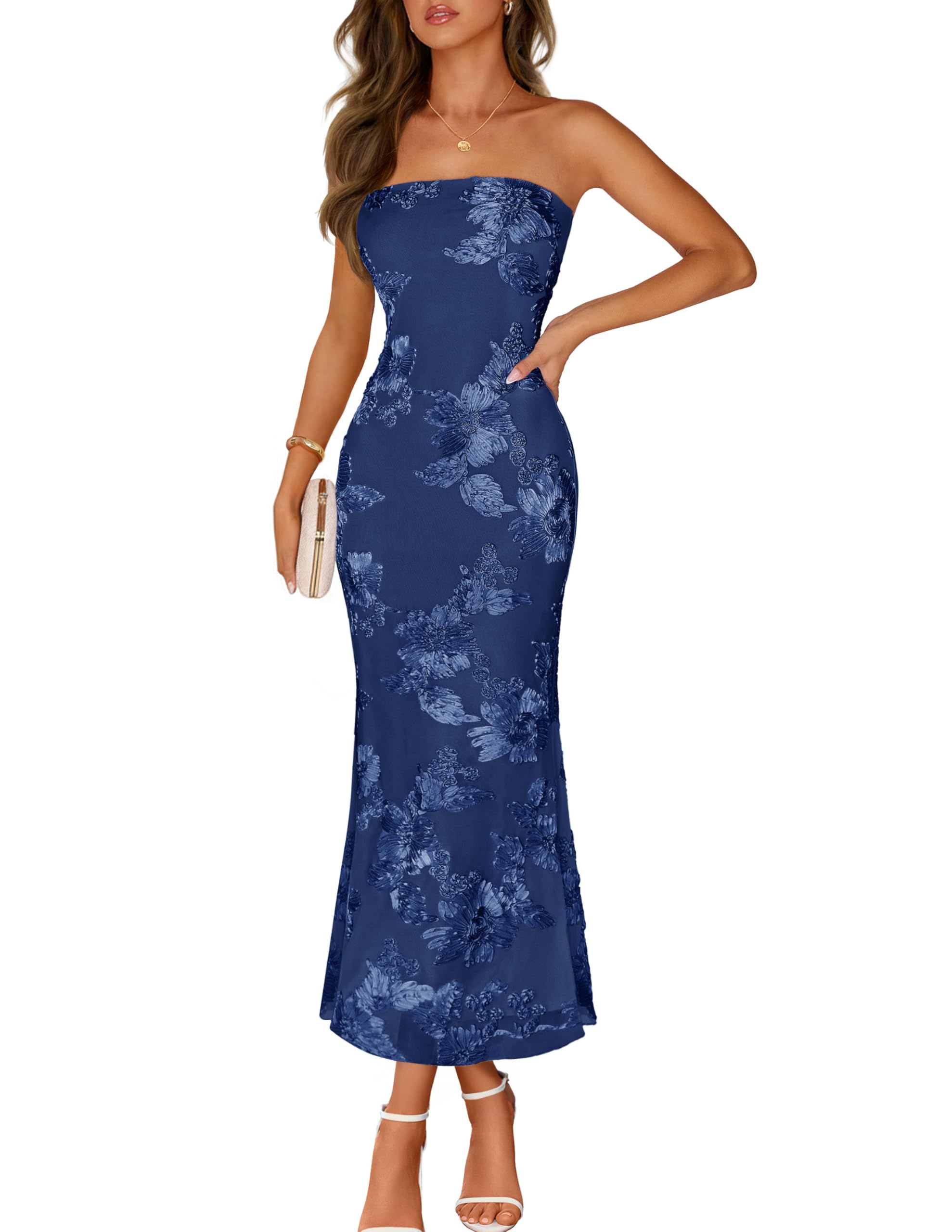 Printed Strapless Maxi Dress