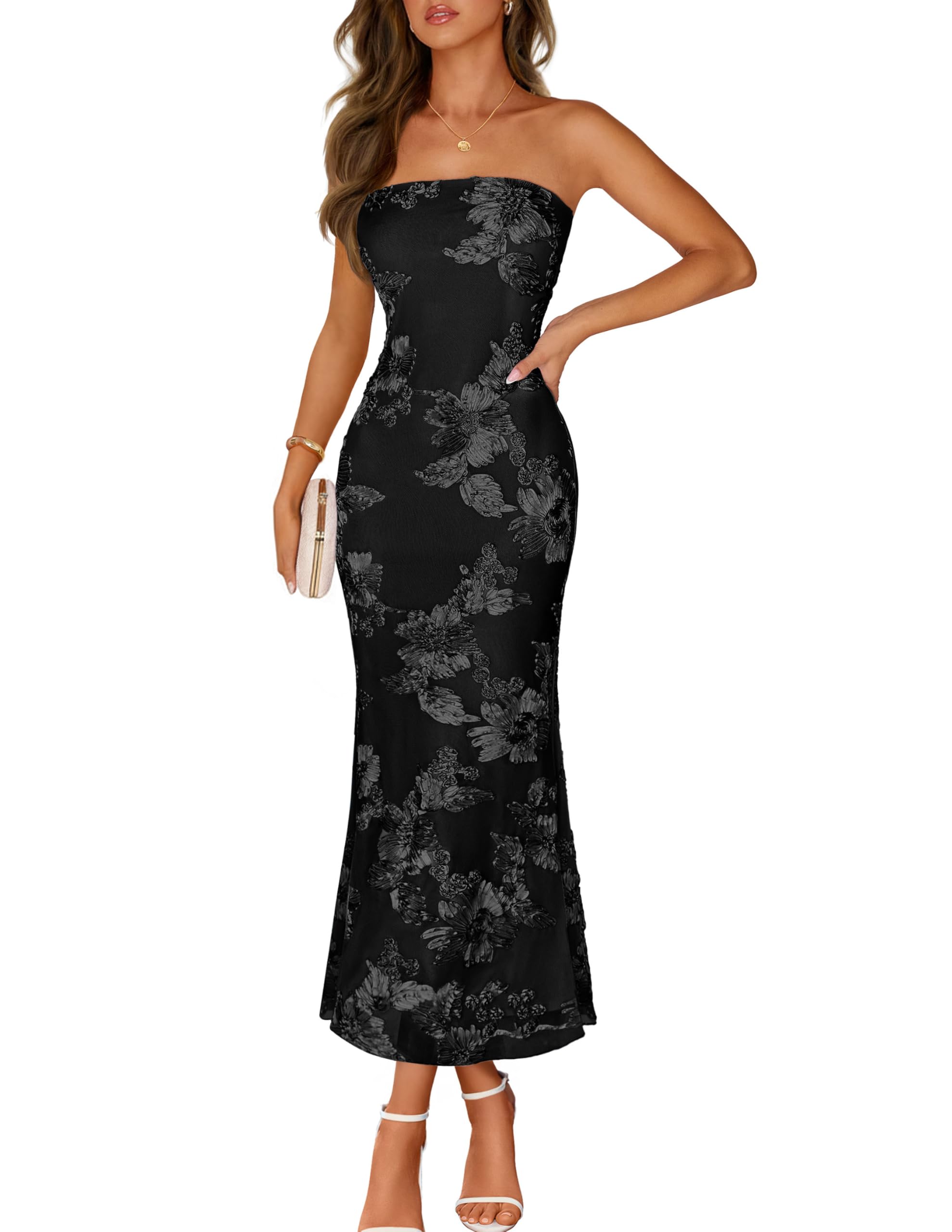 Printed Strapless Maxi Dress