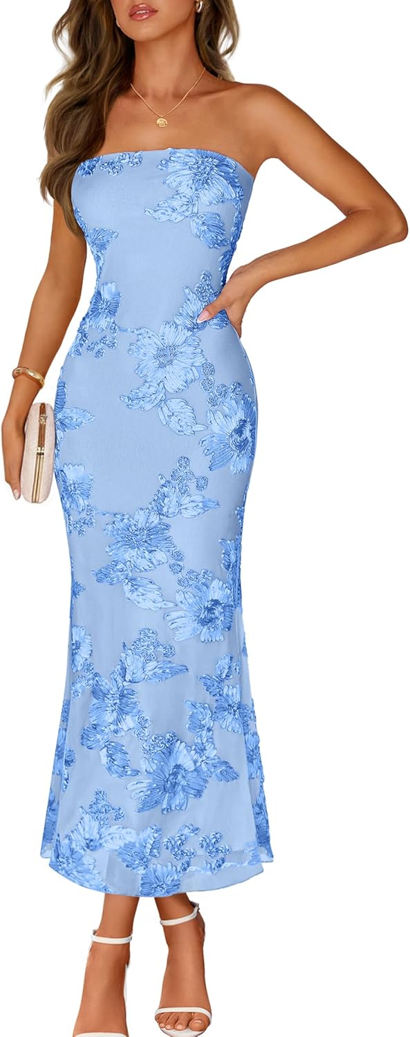 Printed Strapless Maxi Dress