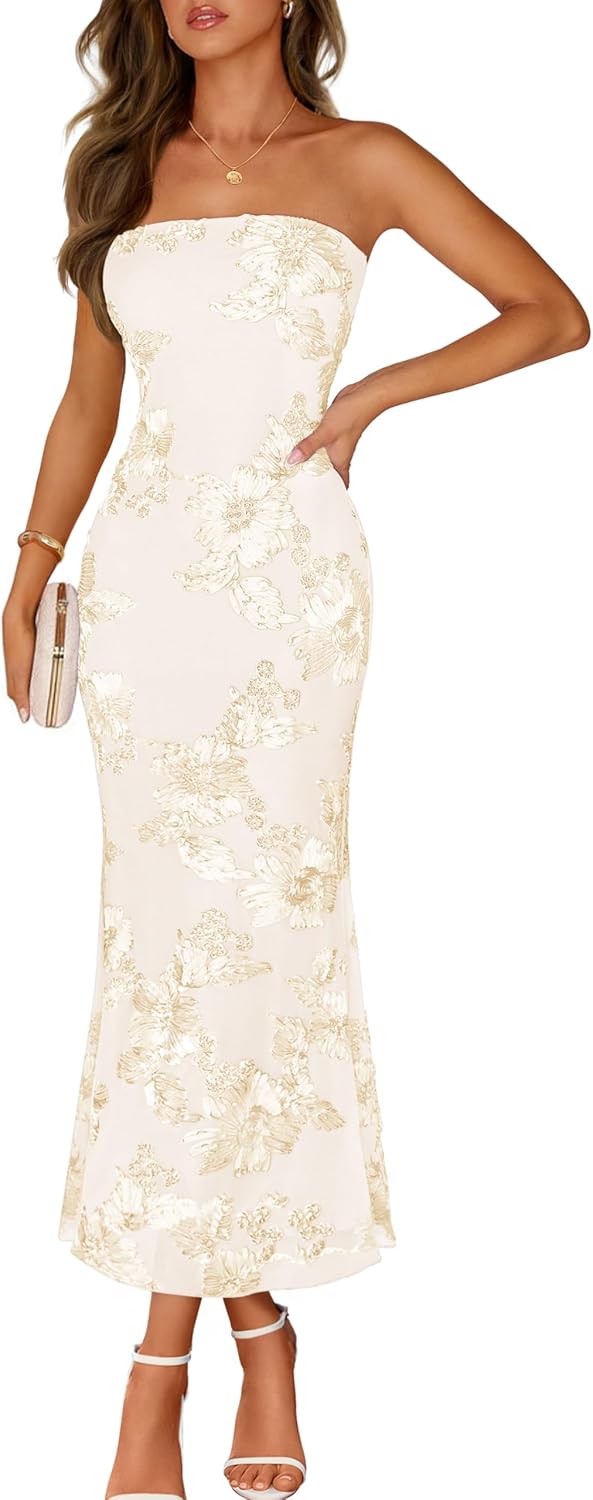 Printed Strapless Maxi Dress