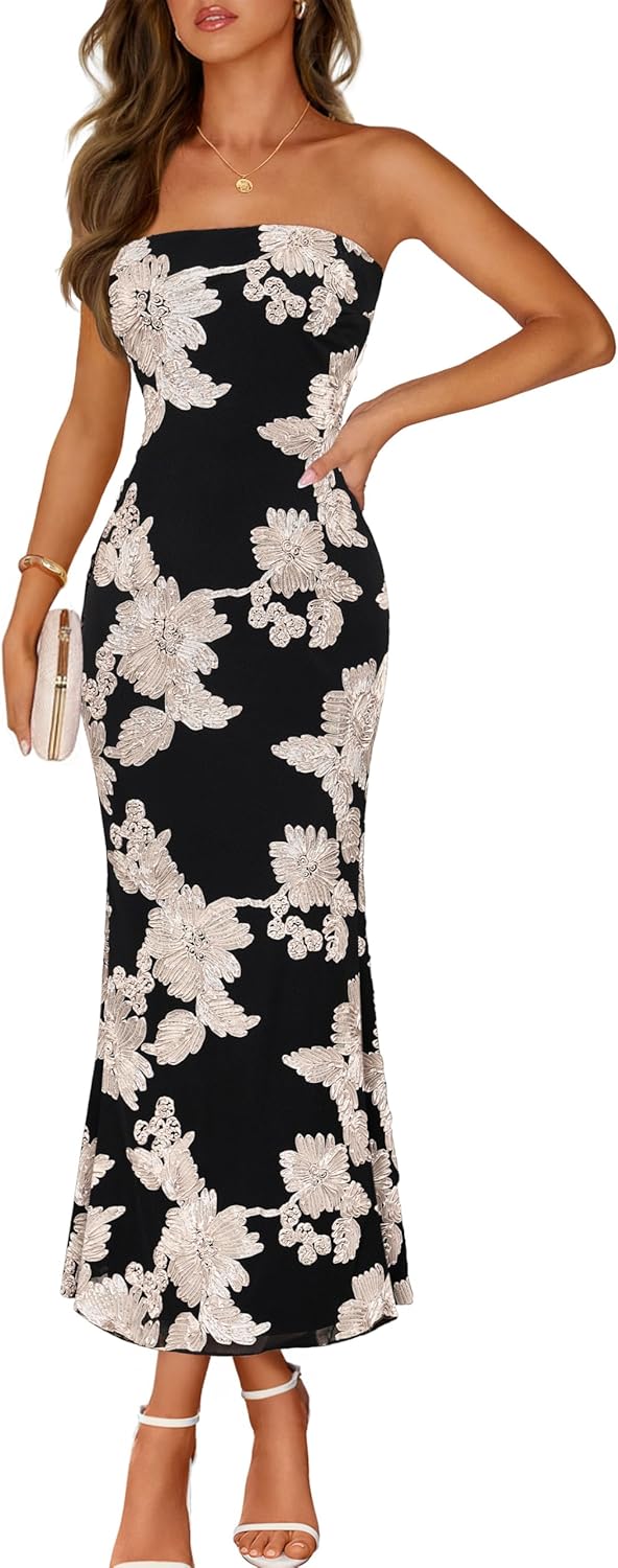 Printed Strapless Maxi Dress