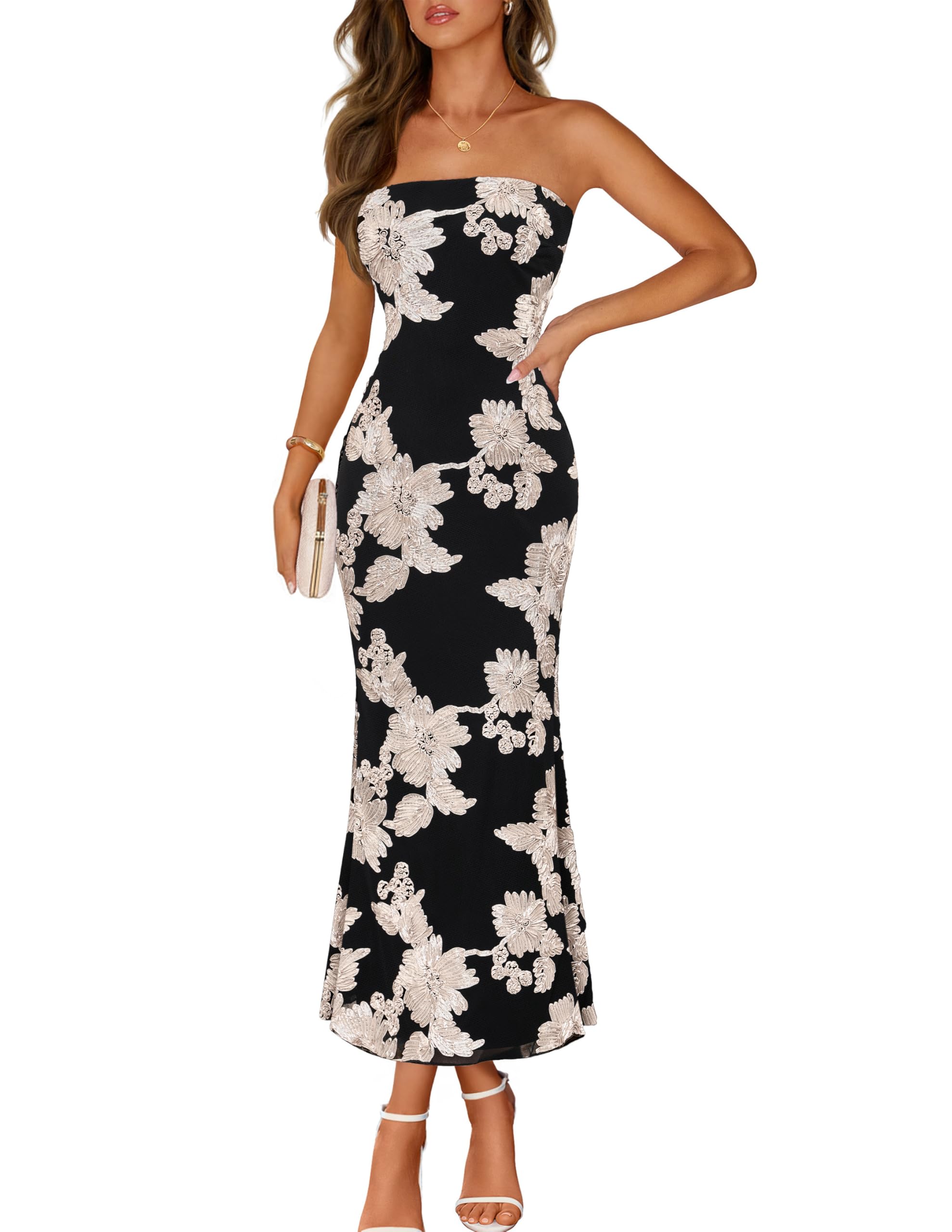 Printed Strapless Maxi Dress