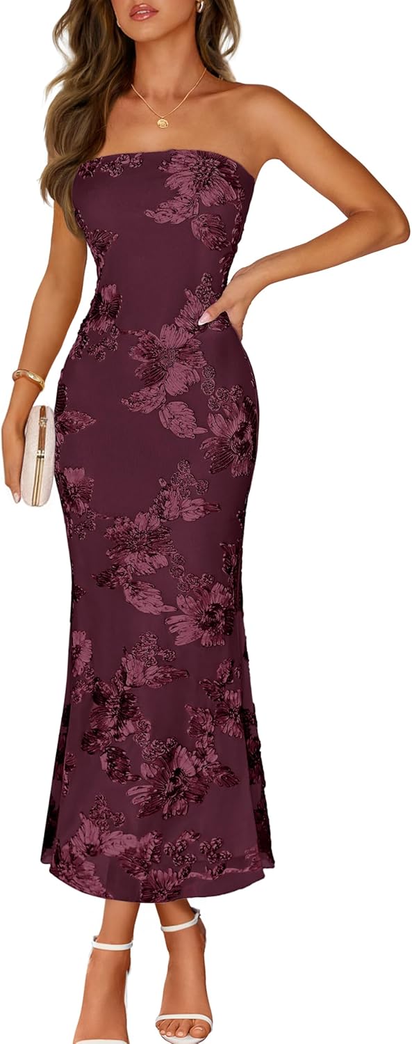 Printed Strapless Maxi Dress