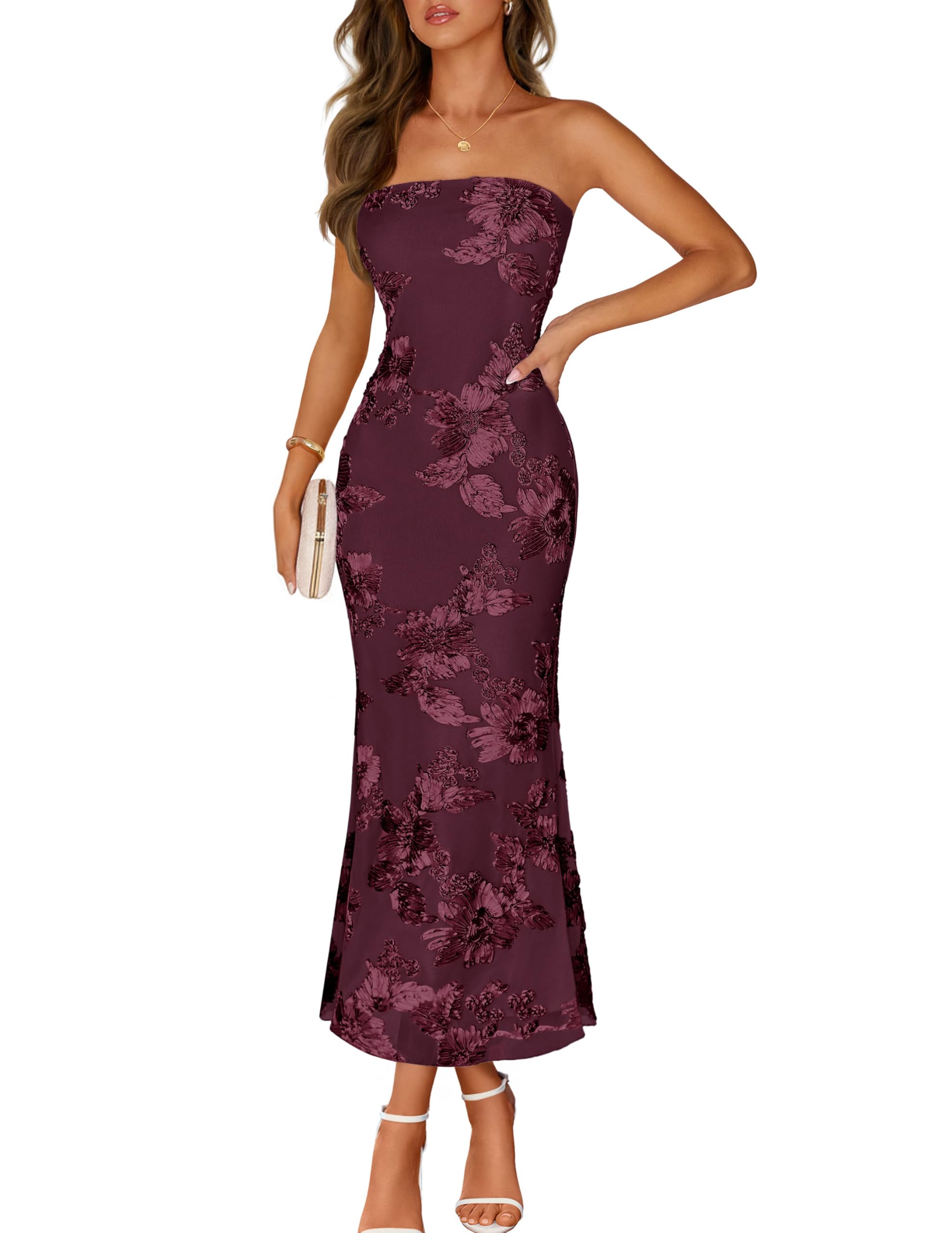 Printed Strapless Maxi Dress