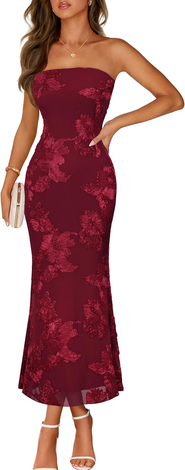 Printed Strapless Maxi Dress