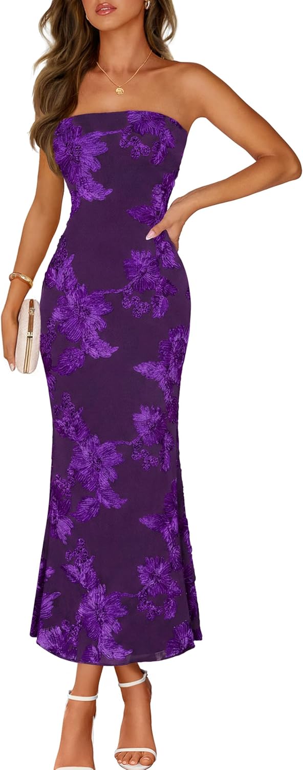 Printed Strapless Maxi Dress