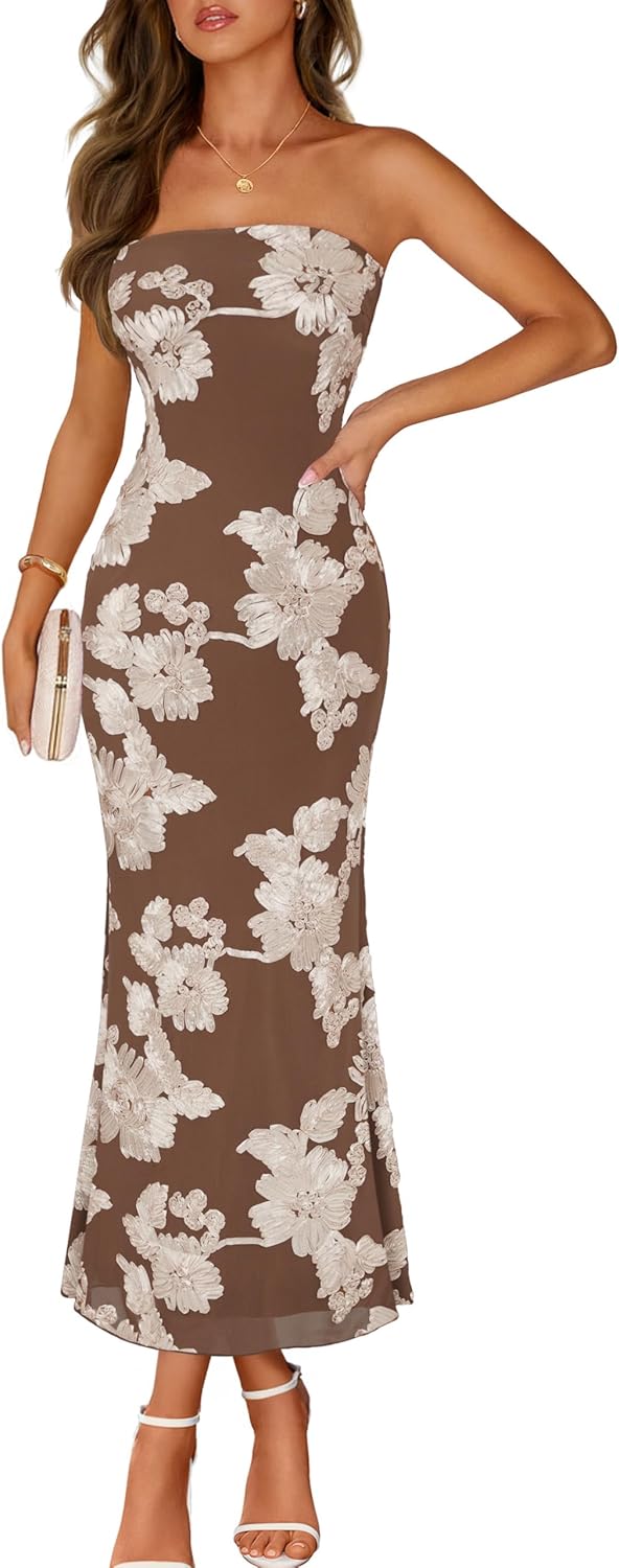 Printed Strapless Maxi Dress