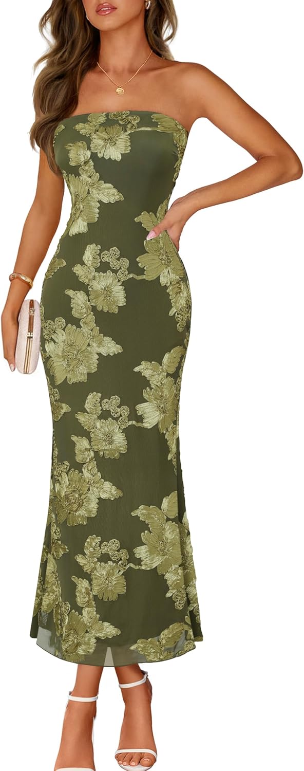 Printed Strapless Maxi Dress