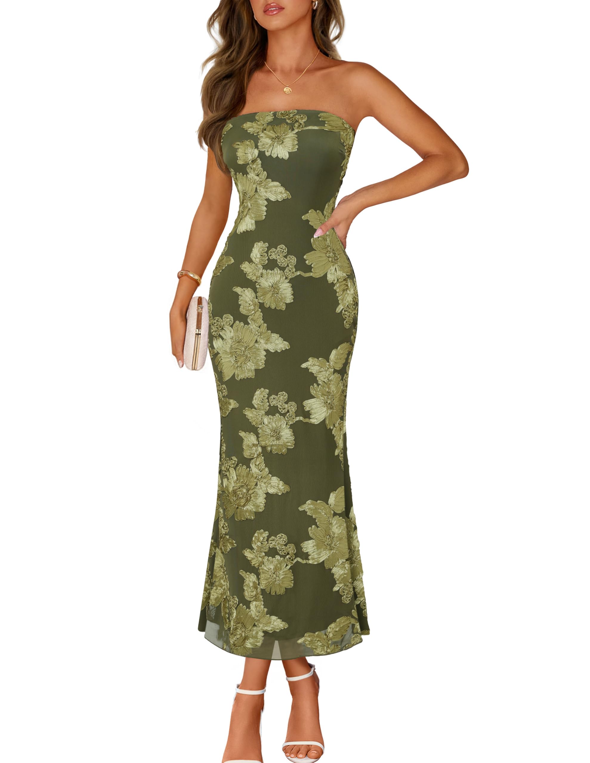 Printed Strapless Maxi Dress