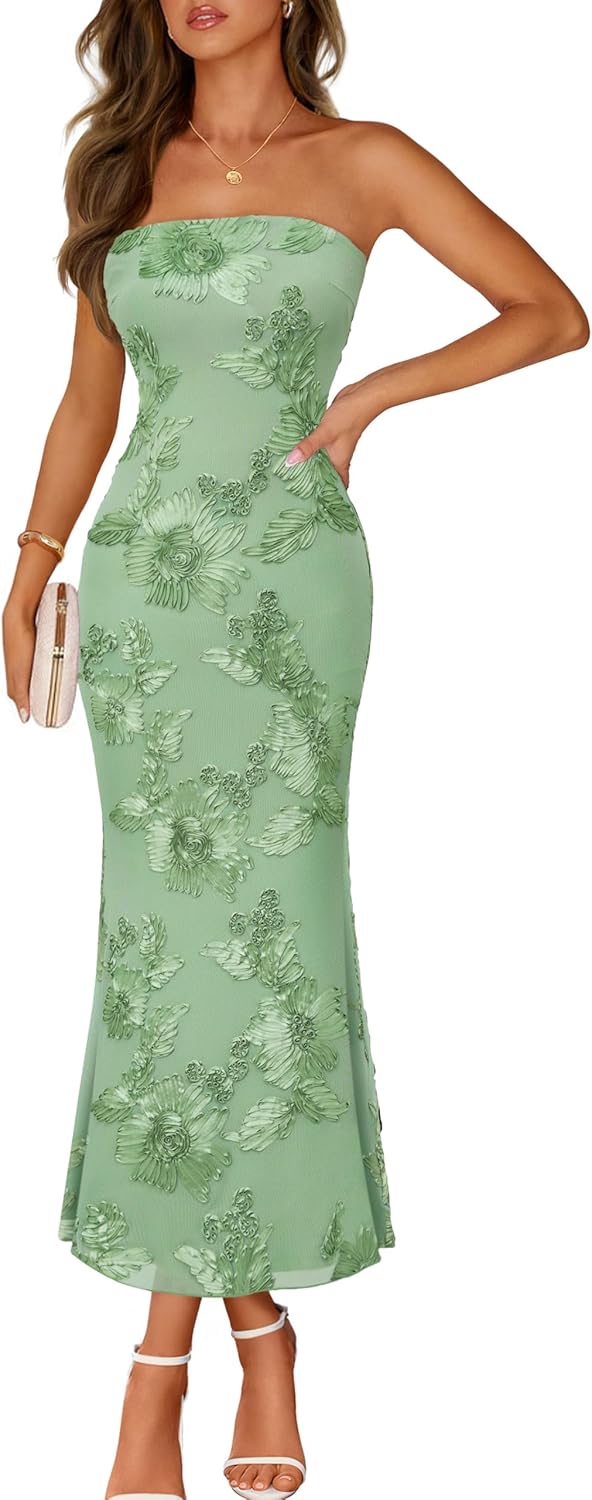 Printed Strapless Maxi Dress