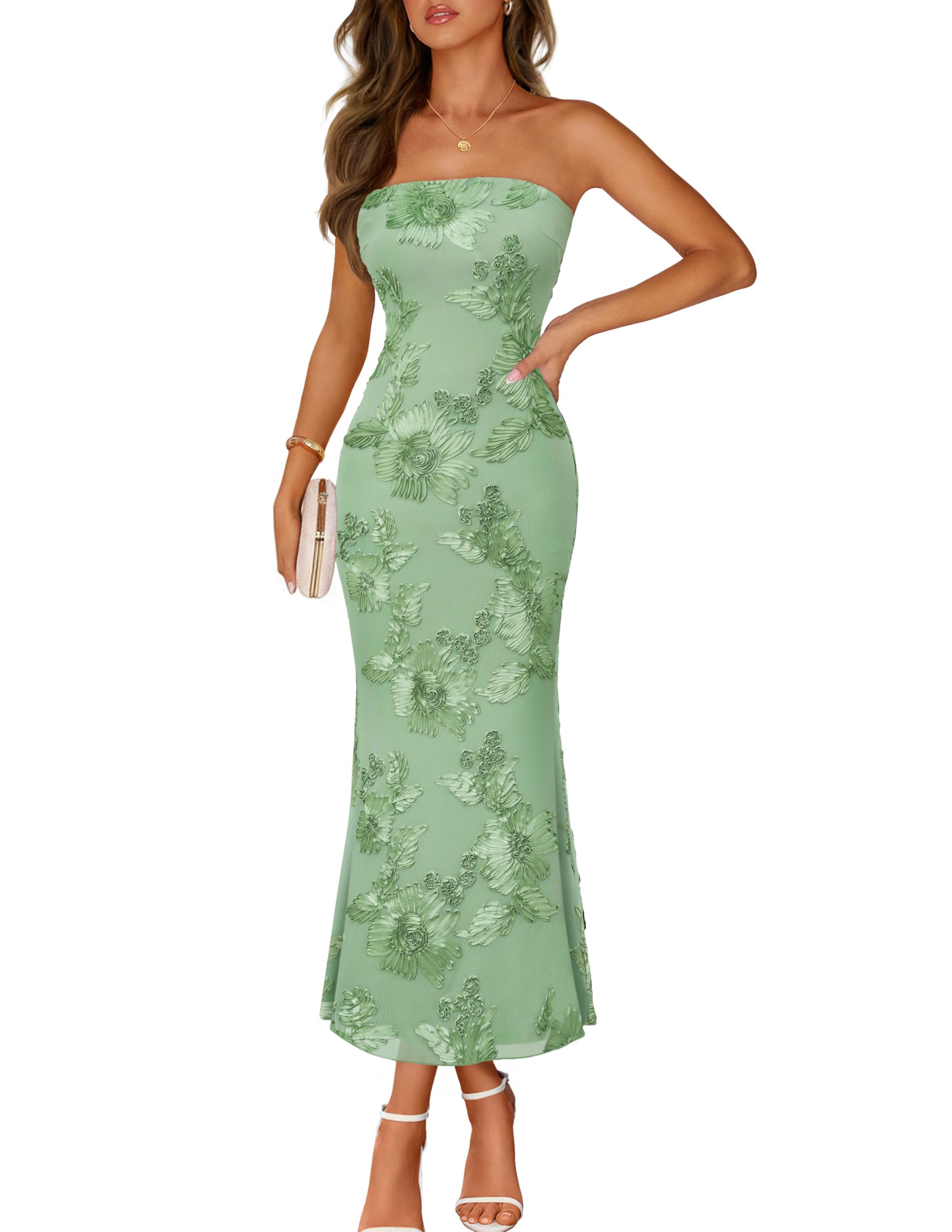 Printed Strapless Maxi Dress