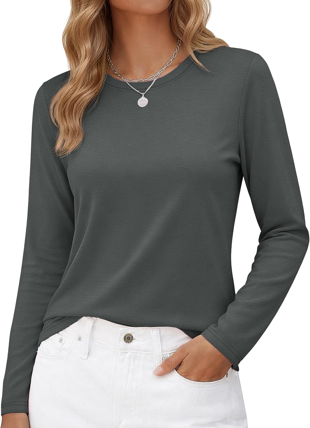 Long-Sleeve Shirt — Pure Cotton Crew-Neck Casual T-Shirt