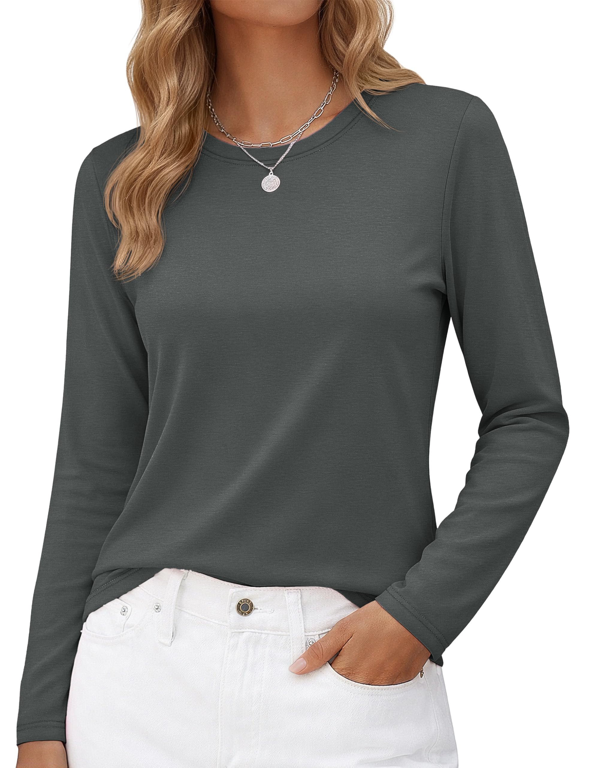 Long-Sleeve Shirt — Pure Cotton Crew-Neck Casual T-Shirt