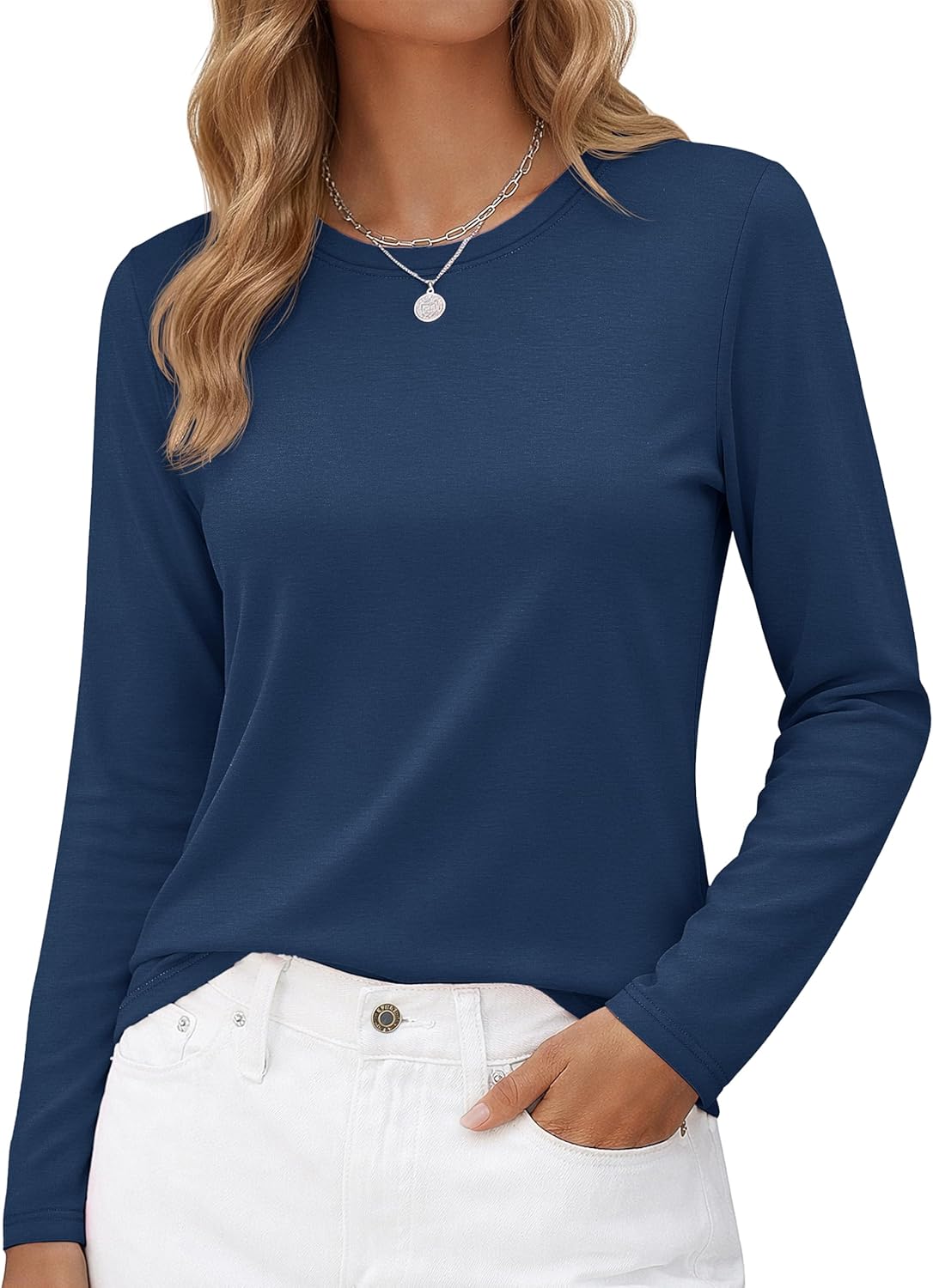 Long-Sleeve Shirt — Pure Cotton Crew-Neck Casual T-Shirt