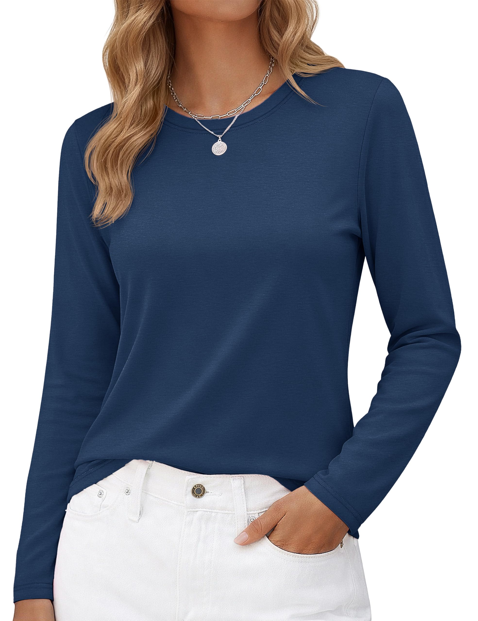 Long-Sleeve Shirt — Pure Cotton Crew-Neck Casual T-Shirt