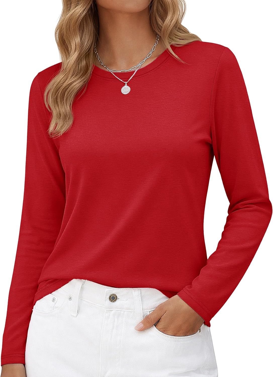 Long-Sleeve Shirt — Pure Cotton Crew-Neck Casual T-Shirt