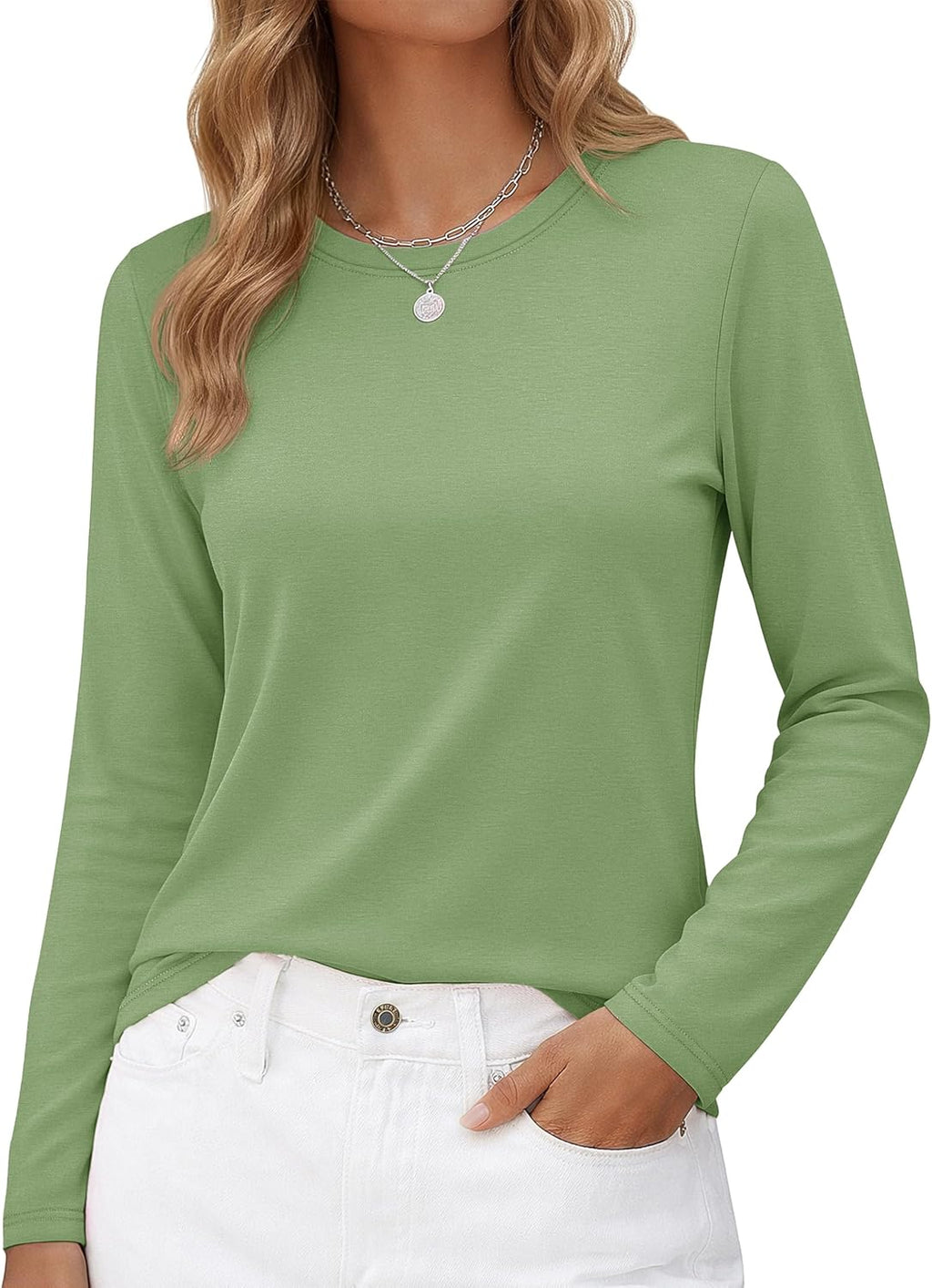 Long-Sleeve Shirt — Pure Cotton Crew-Neck Casual T-Shirt