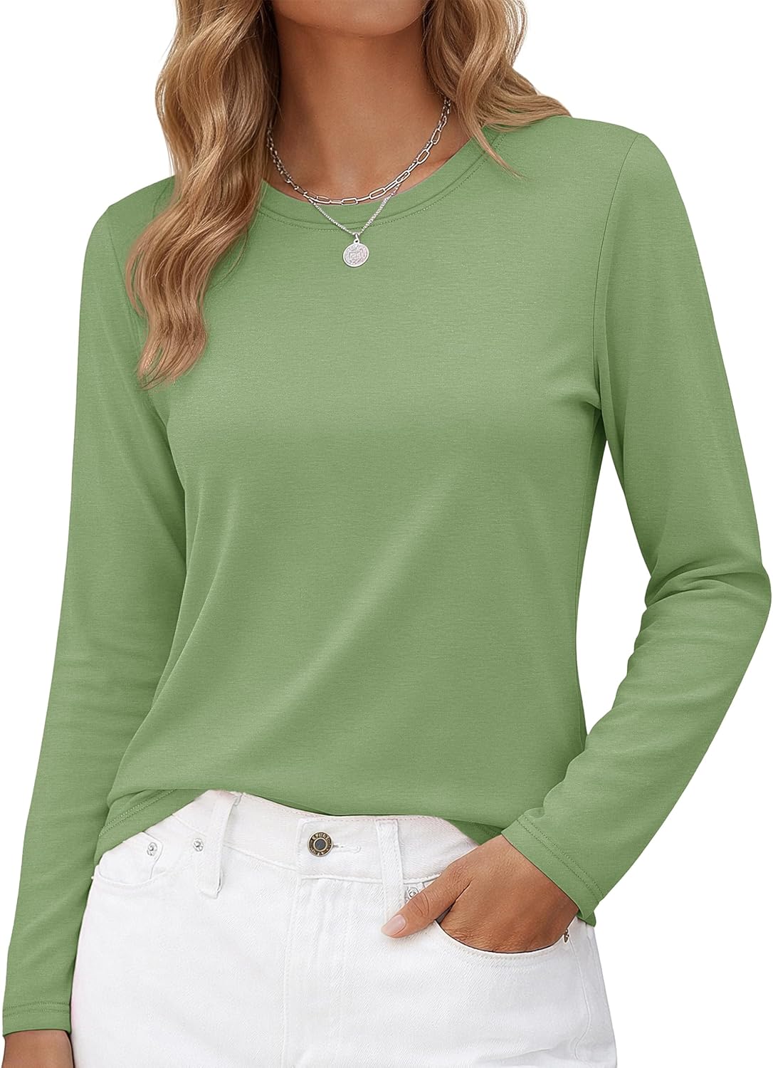 Long-Sleeve Shirt — Pure Cotton Crew-Neck Casual T-Shirt