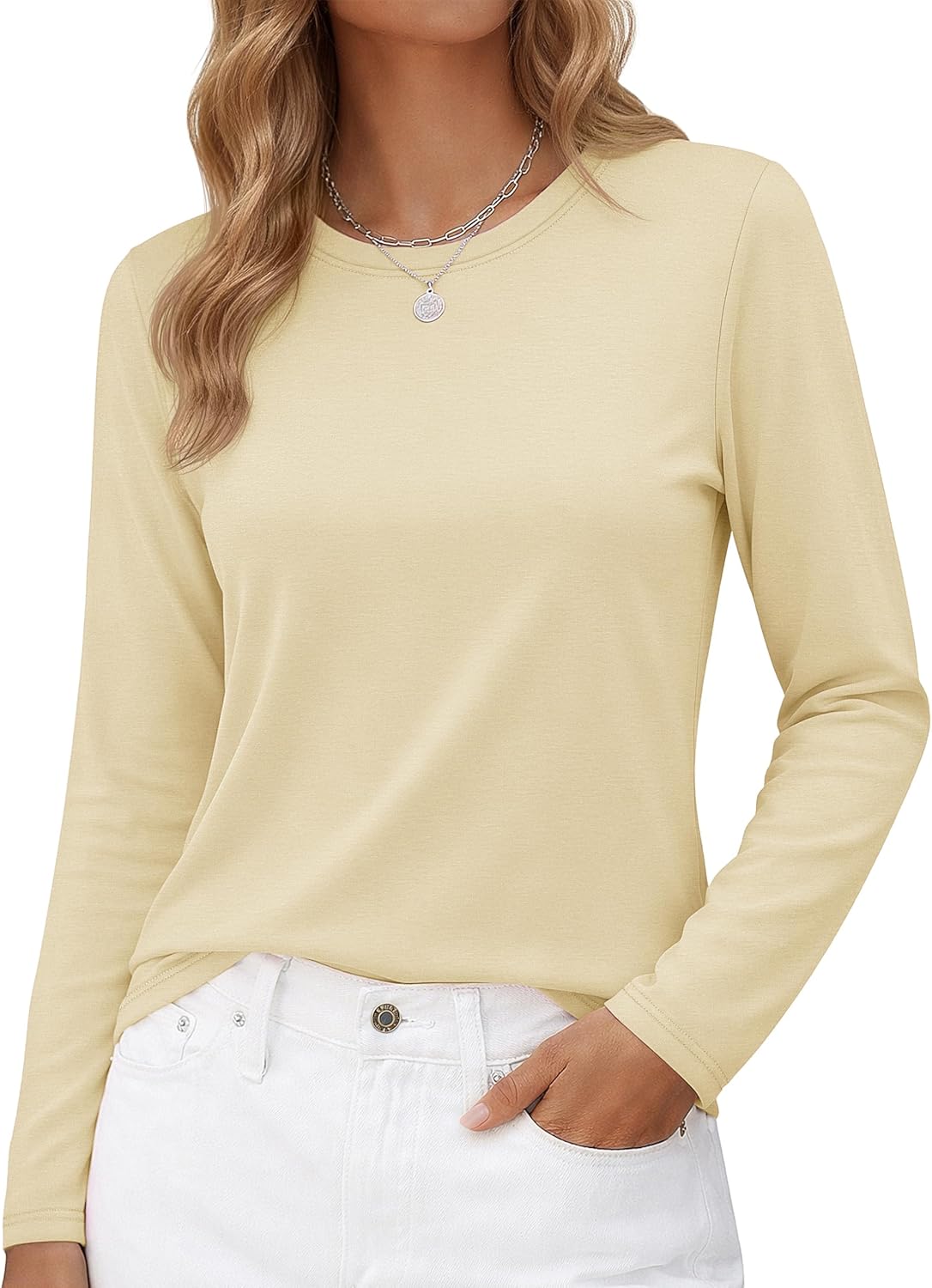 Long-Sleeve Shirt — Pure Cotton Crew-Neck Casual T-Shirt