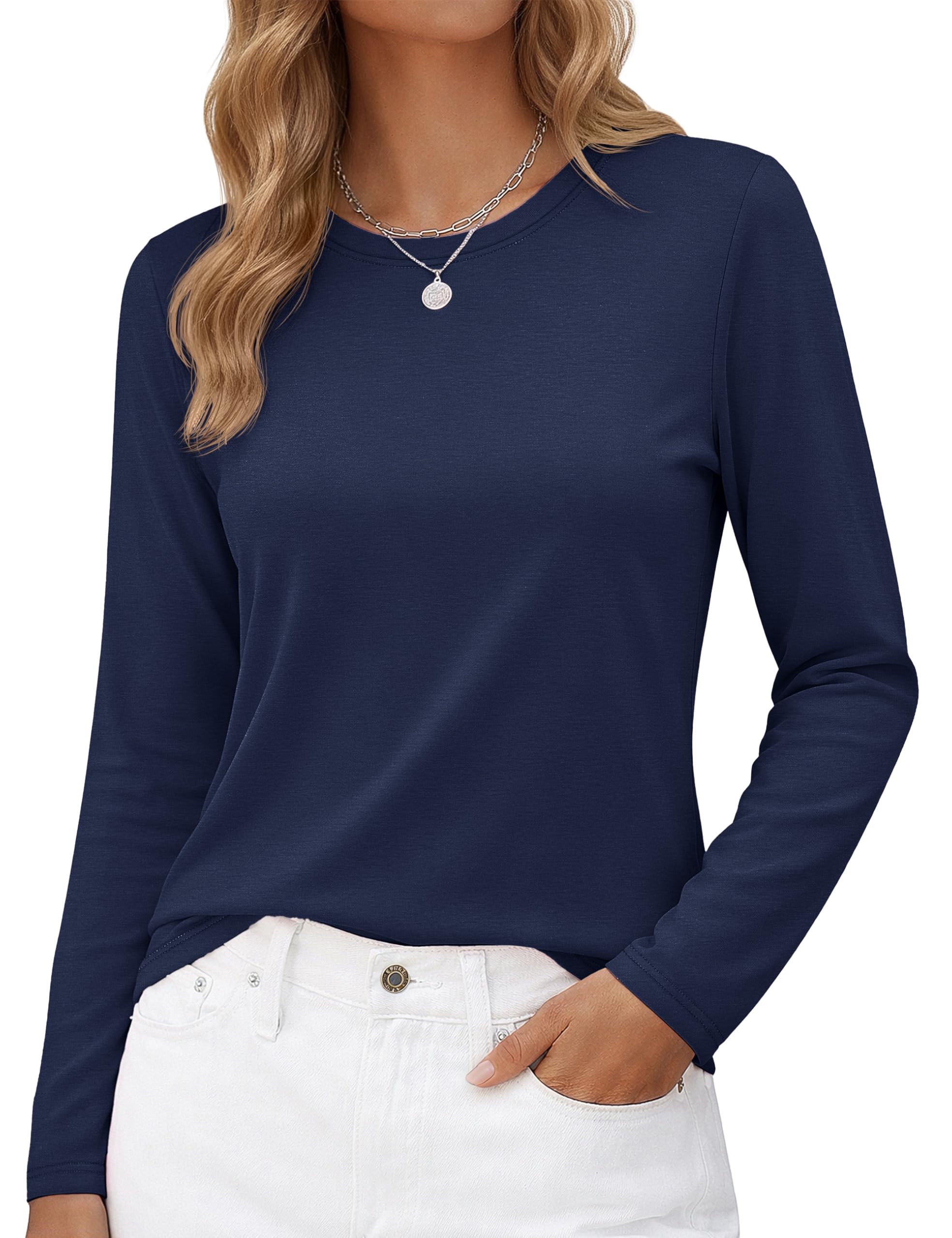 Long-Sleeve Shirt — Pure Cotton Crew-Neck Casual T-Shirt
