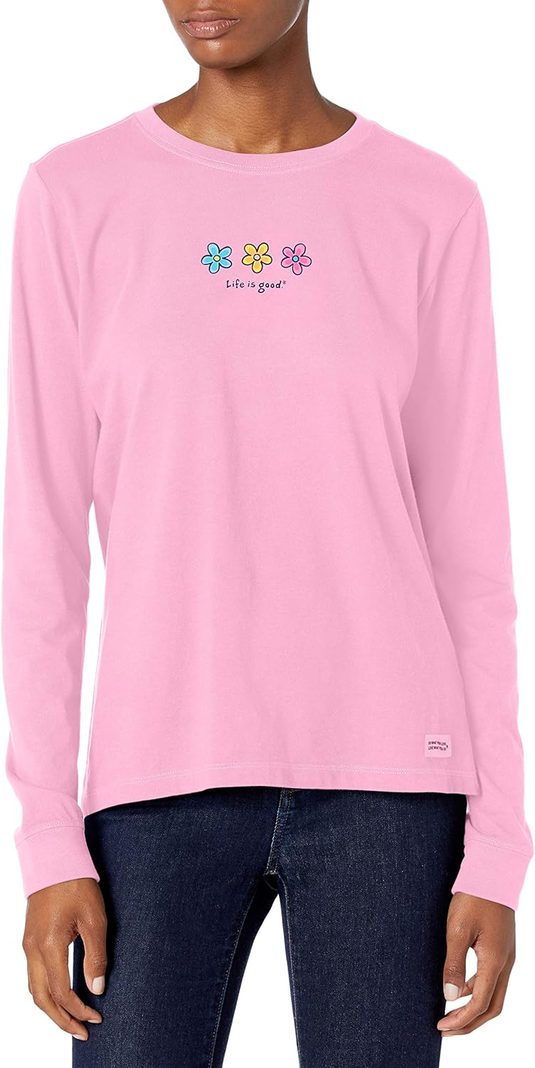 Long-Sleeve Pure Cotton Printed T-Shirt — "Three Daisies"