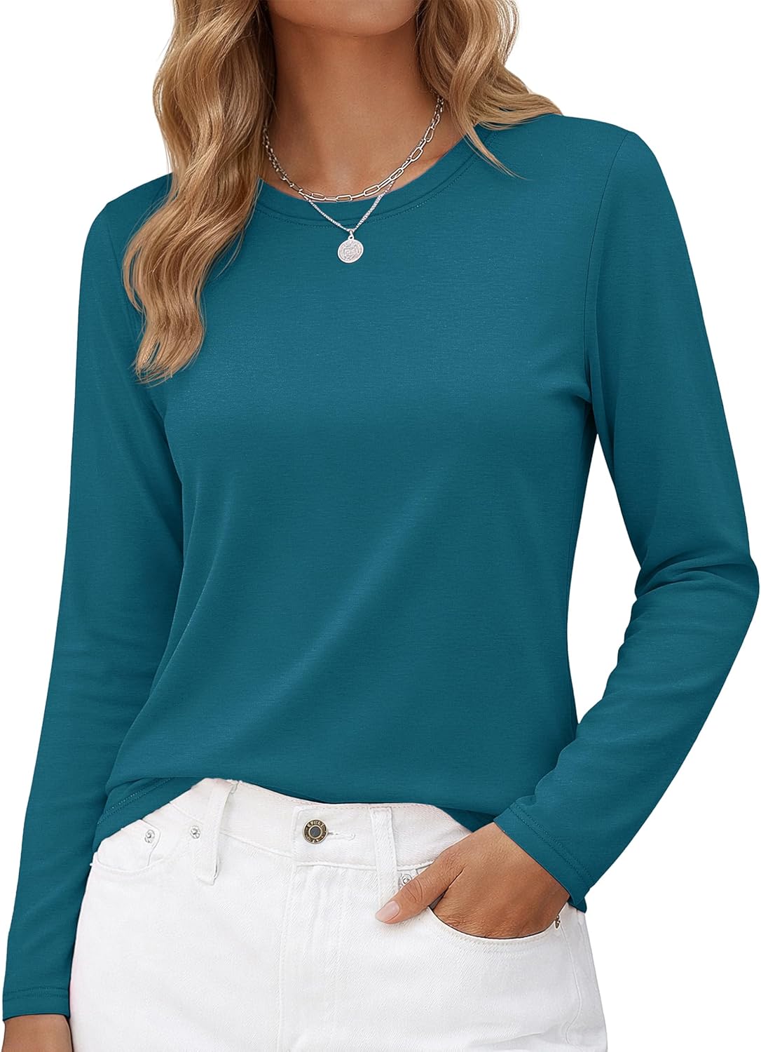Long-Sleeve Shirt — Pure Cotton Crew-Neck Casual T-Shirt