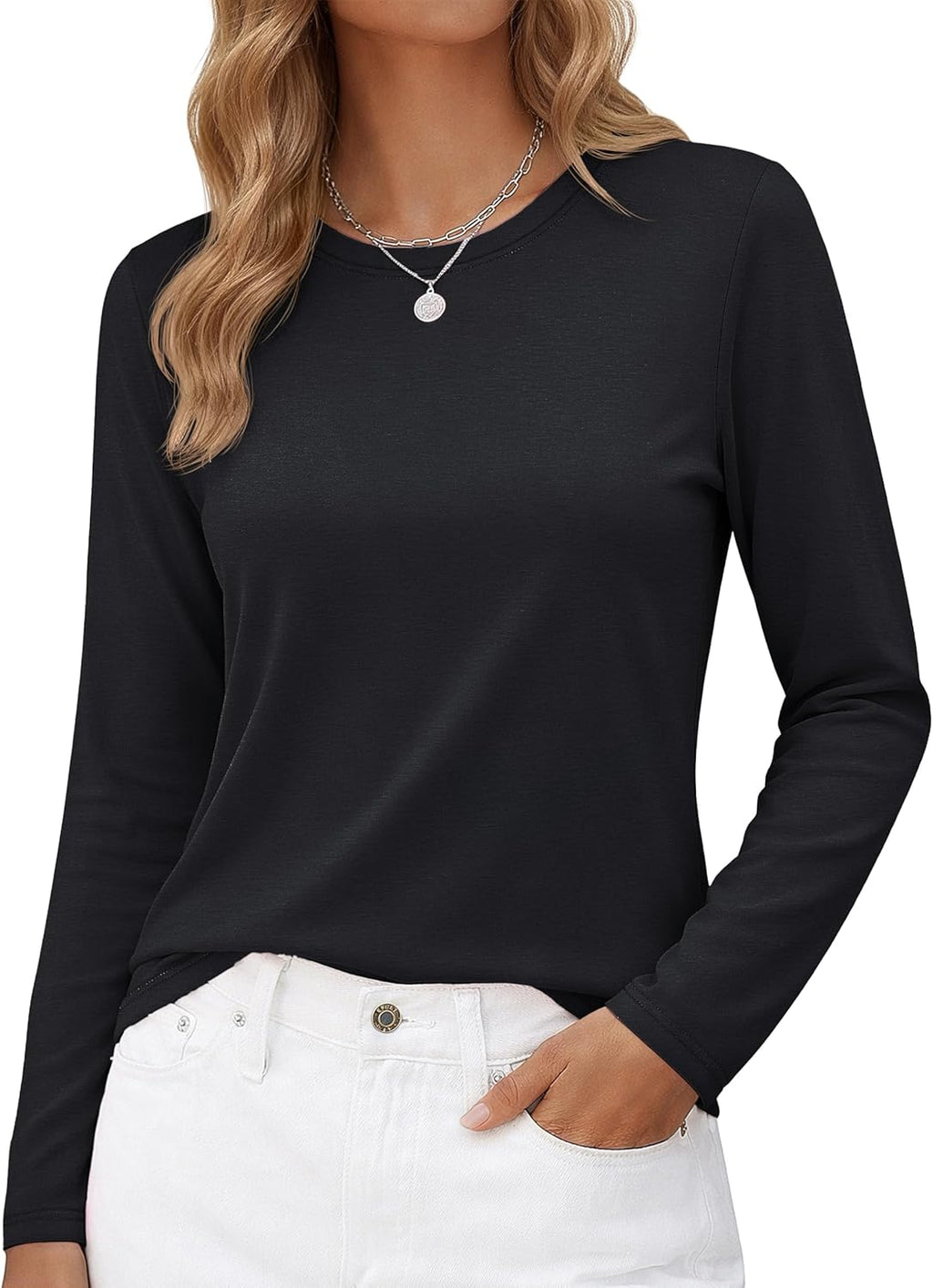 Long-Sleeve Shirt — Pure Cotton Crew-Neck Casual T-Shirt