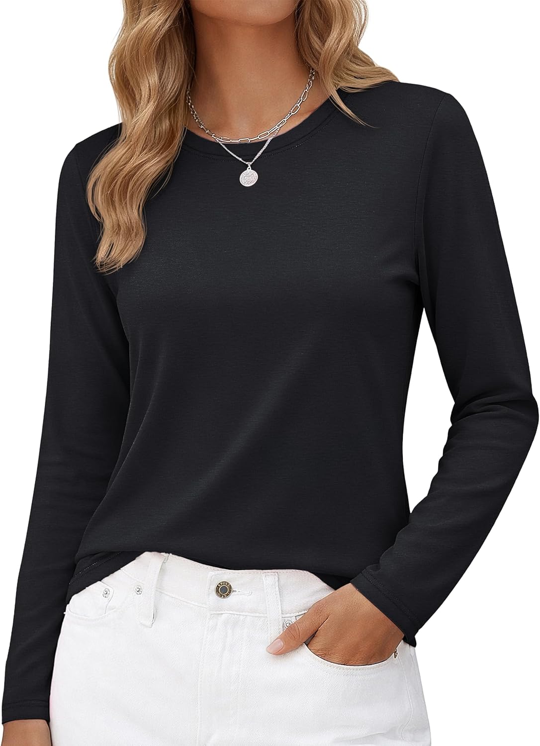 Long-Sleeve Shirt — Pure Cotton Crew-Neck Casual T-Shirt