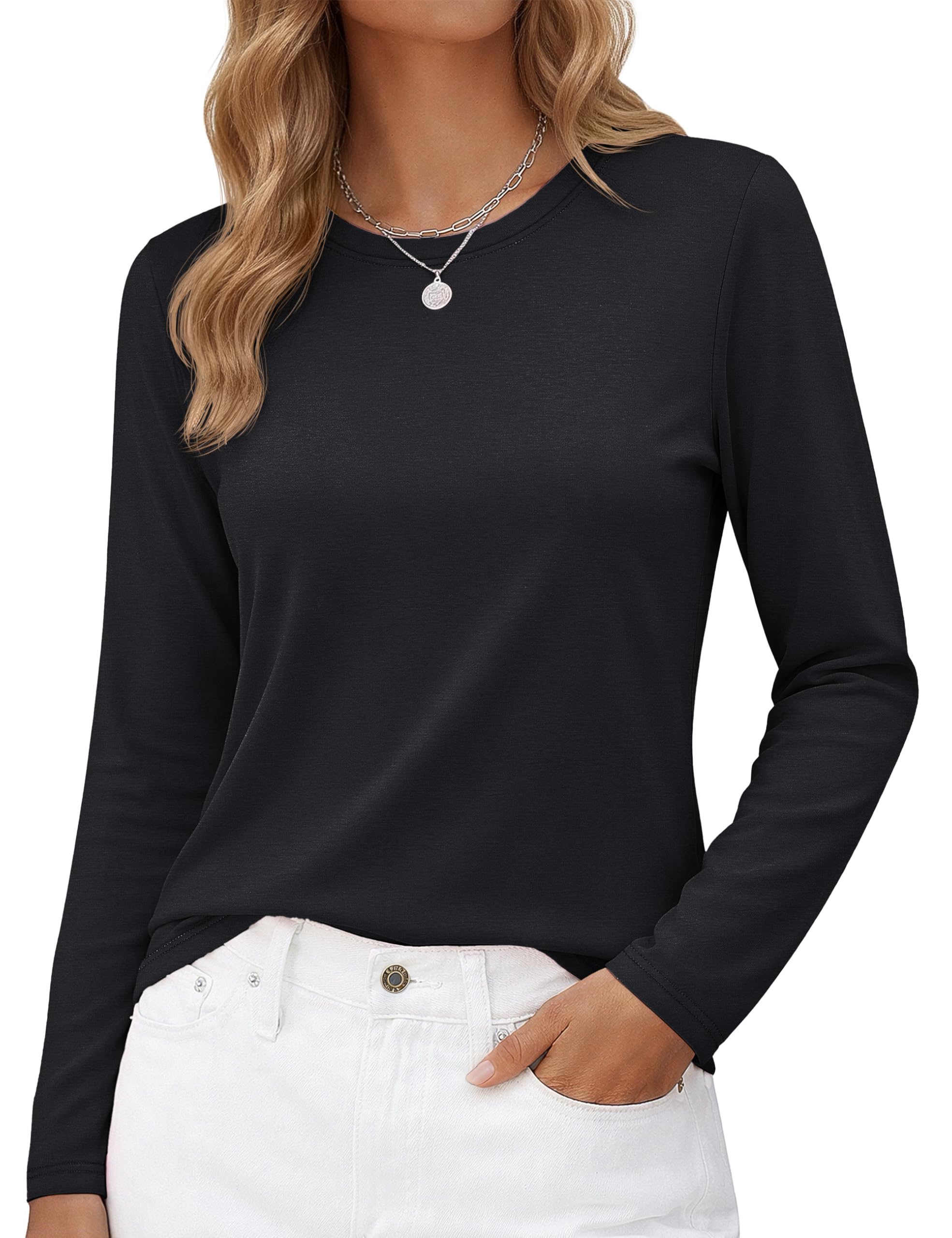 Long-Sleeve Shirt — Pure Cotton Crew-Neck Casual T-Shirt